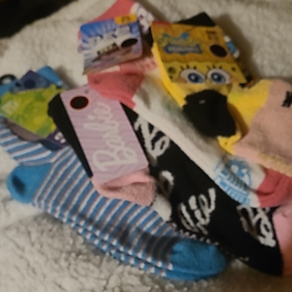 Assorted Character and Striped Socks SpongeBob, Barbie, Pez and Stitch